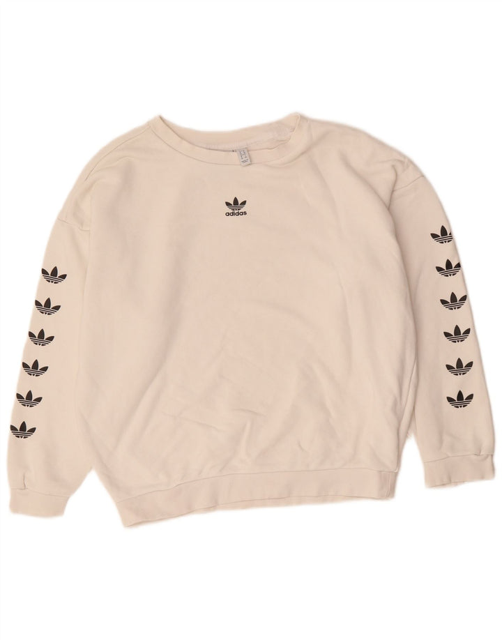 Adidas Felpa con grafica corta oversize da donna UK 8 Small Bianca