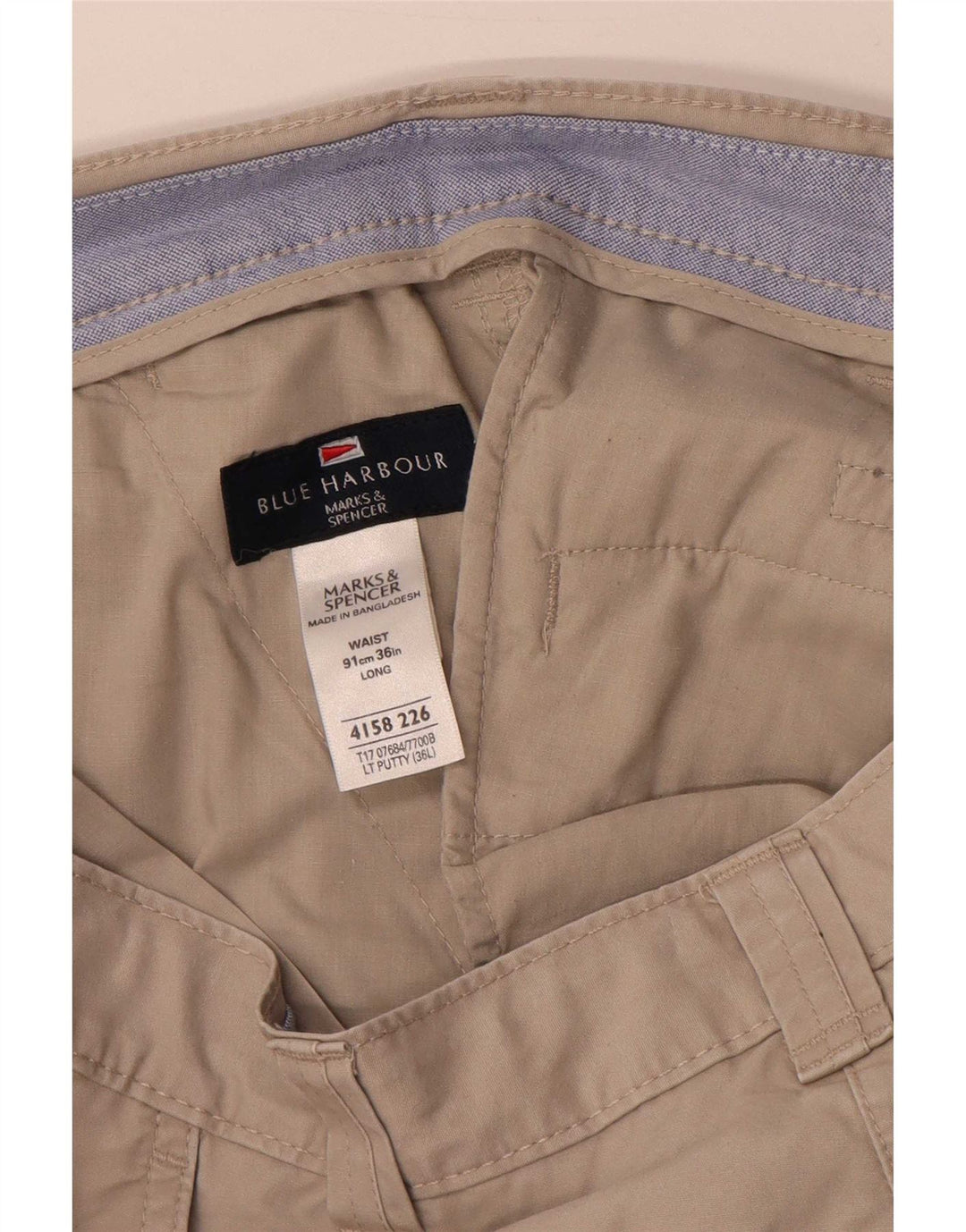 Pantaloncini chino da uomo Marks & Spencer blu Harbour W36 grandi cotone beige