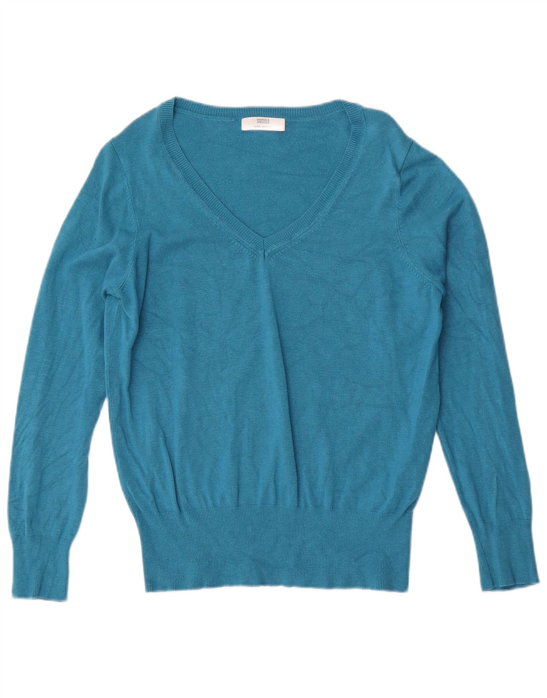 Maglione da donna Marks & Spencer con scollo a V UK 14 Viscosa turchese medio