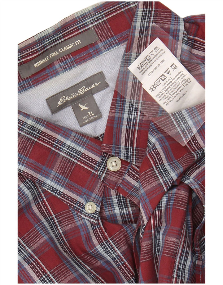 Eddie Bauer Camicia da uomo alta dalla vestibilità classica, grande, in cotone a quadri bordeaux
