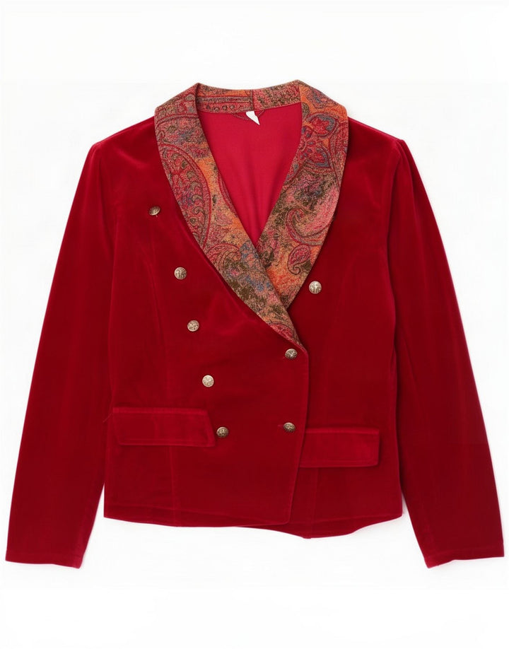 Giacca blazer doppiopetto vintage da donna UK 12 Medium Maroon