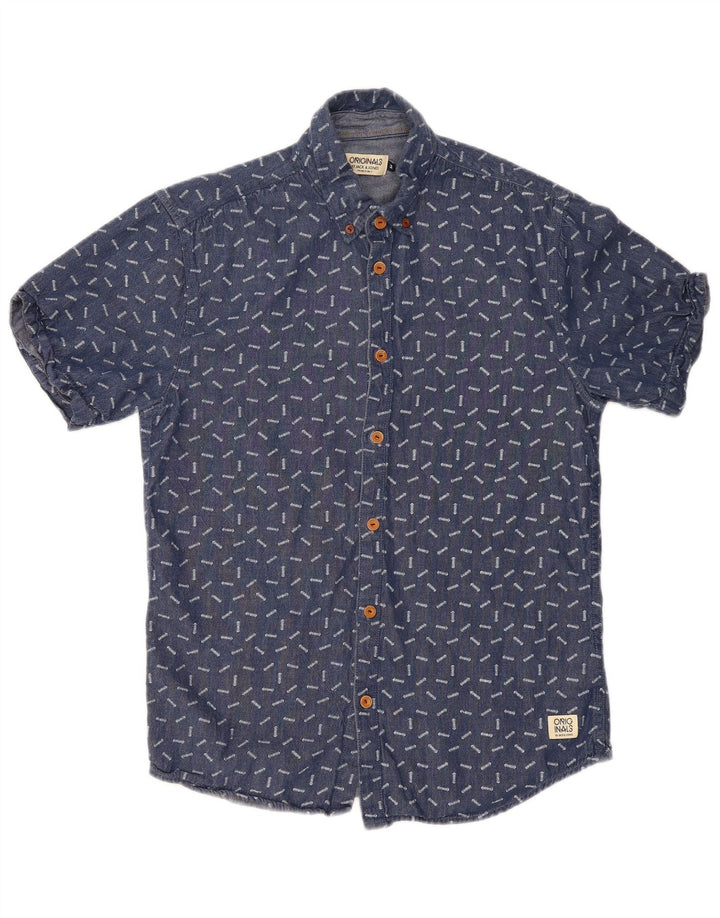 Camicia a maniche corte da uomo con motivo astratto Jack & Jones in cotone blu medio
