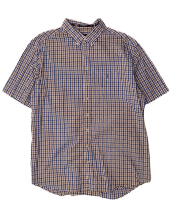 Gant Camicia da uomo a maniche corte vestibilità regolare taglia 47/48 19 3XL blu a quadretti