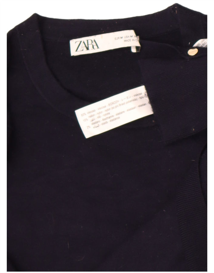 Maglione maglione girocollo da donna Zara UK 12 viscosa blu navy medio