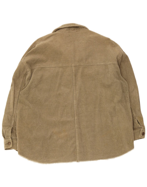 Zara Womens Corduroy Shirt UK 16 Large Khaki Cotton