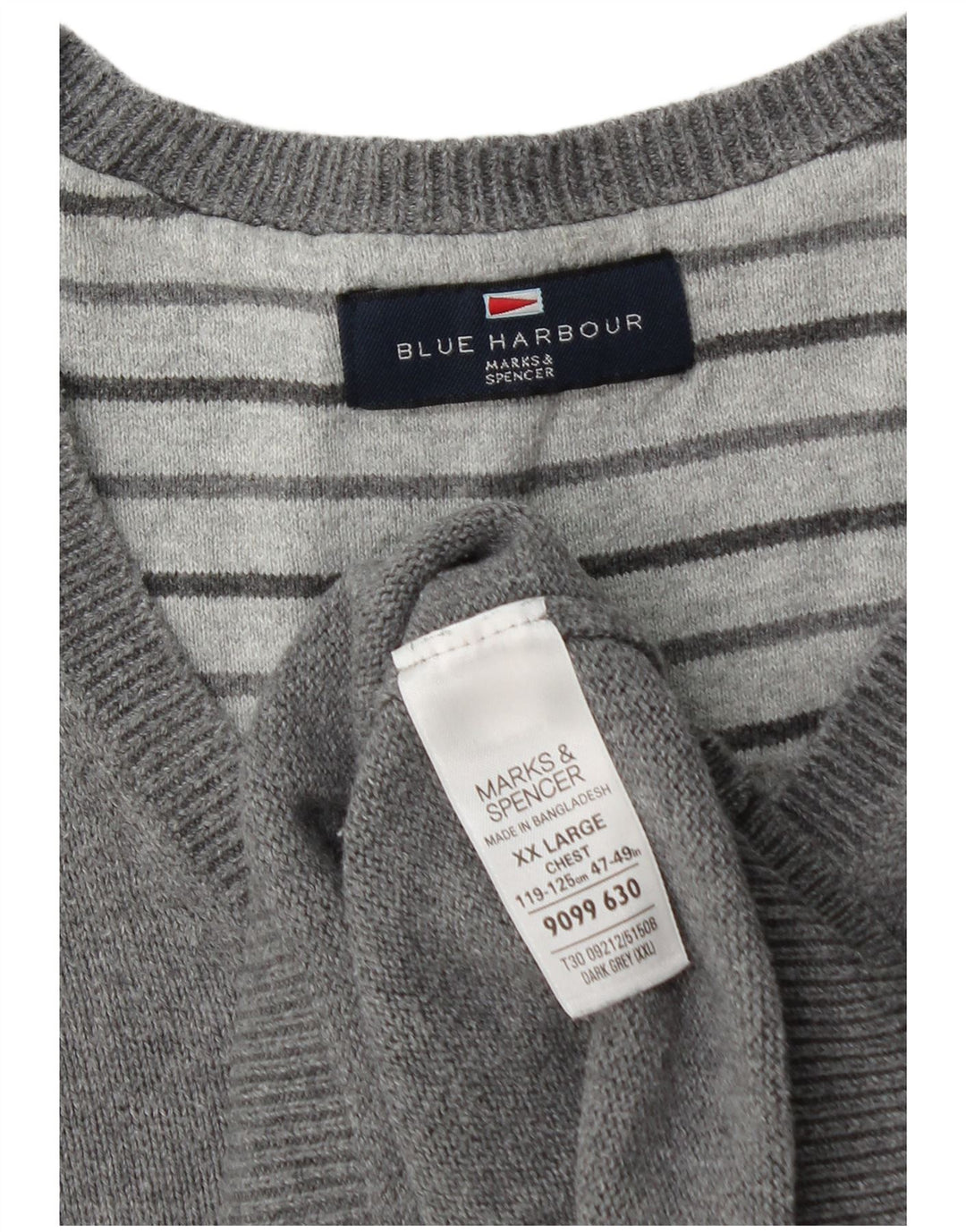 Maglione da uomo con scollo a V blu Harbour Marks & Spencer 2XL cotone grigio