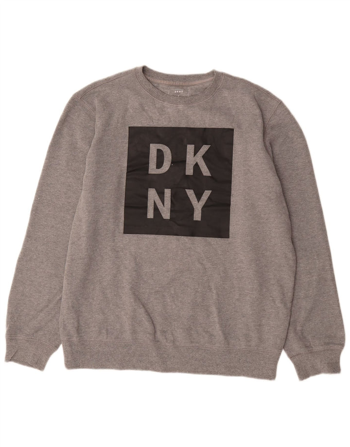 Felpa grafica da uomo Dkny, maglione in cotone chiazzato grigio medio