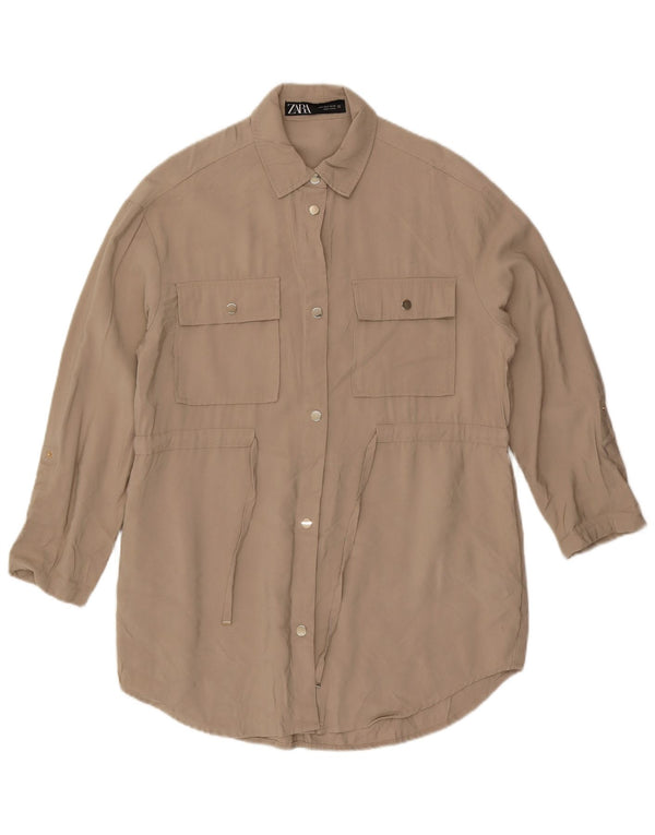 Abito chemisier oversize da donna Zara UK 10 piccolo in viscosa beige