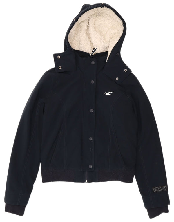 Giubbotto bomber Hollister da donna con vestibilità rilassata con cappuccio UK 10 Small Blu Navy