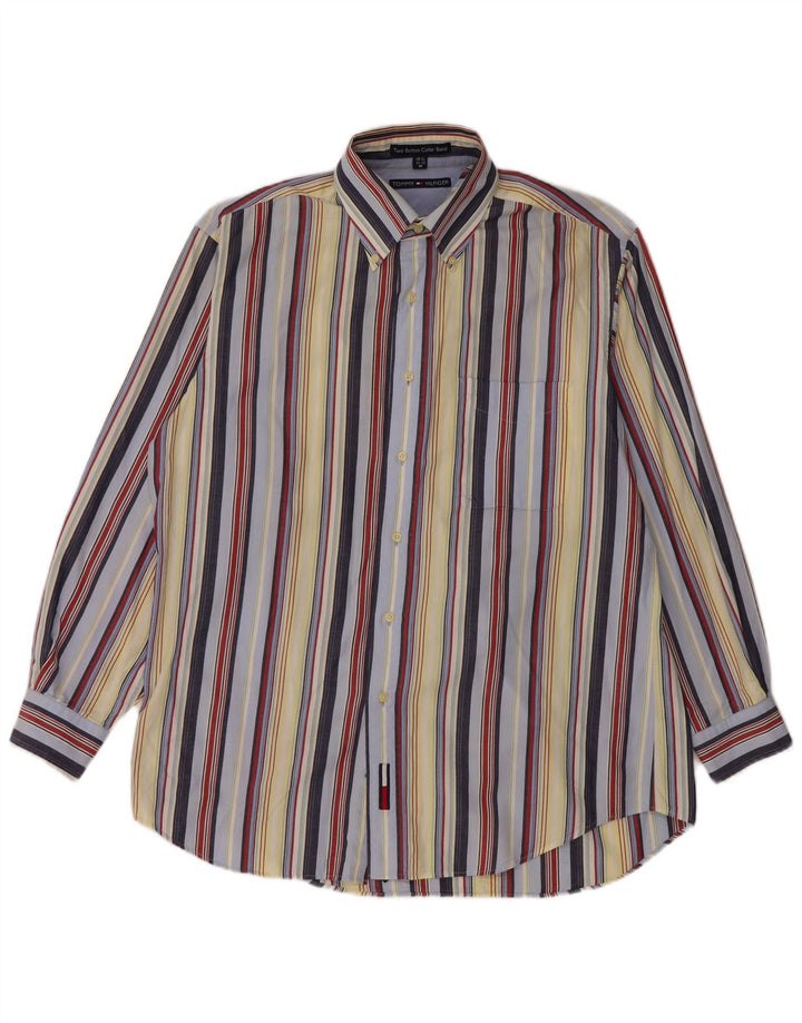 TOMMY HILFIGER Camicia da uomo taglia 15 1/2 cotone a righe multicolore medio