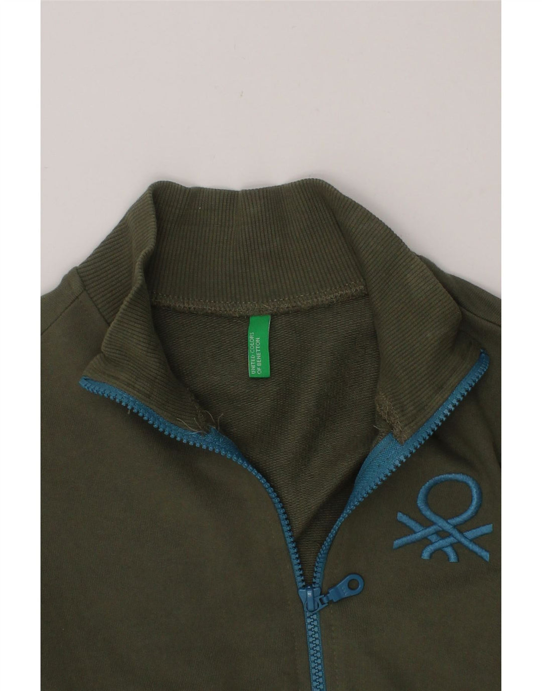 BENETTON Boys Tracksuit Top Jacket 7-8 Years Medium Khaki Cotton Vintage Benetton and Second-Hand Benetton from Messina Hembry 