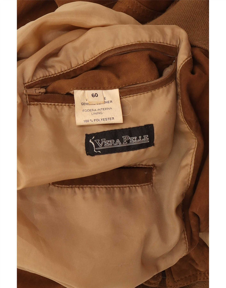 Giubbotto bomber in pelle scamosciata vintage da uomo UK 42 XL in pelle marrone