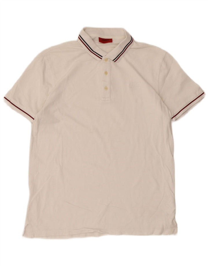 Polo da uomo Hugo Boss in cotone a righe bianche medie