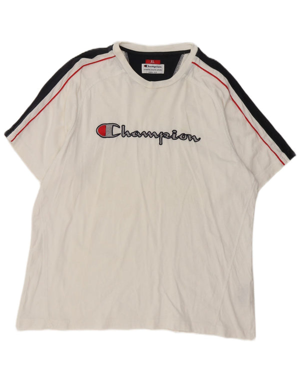 T-shirt grafica da uomo Champion Top XL in cotone color block bianco