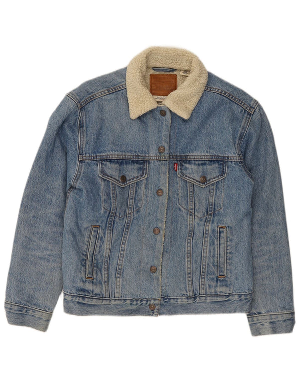 Giacca in denim Sherpa grafica da donna Levi's UK 10 piccola in cotone blu