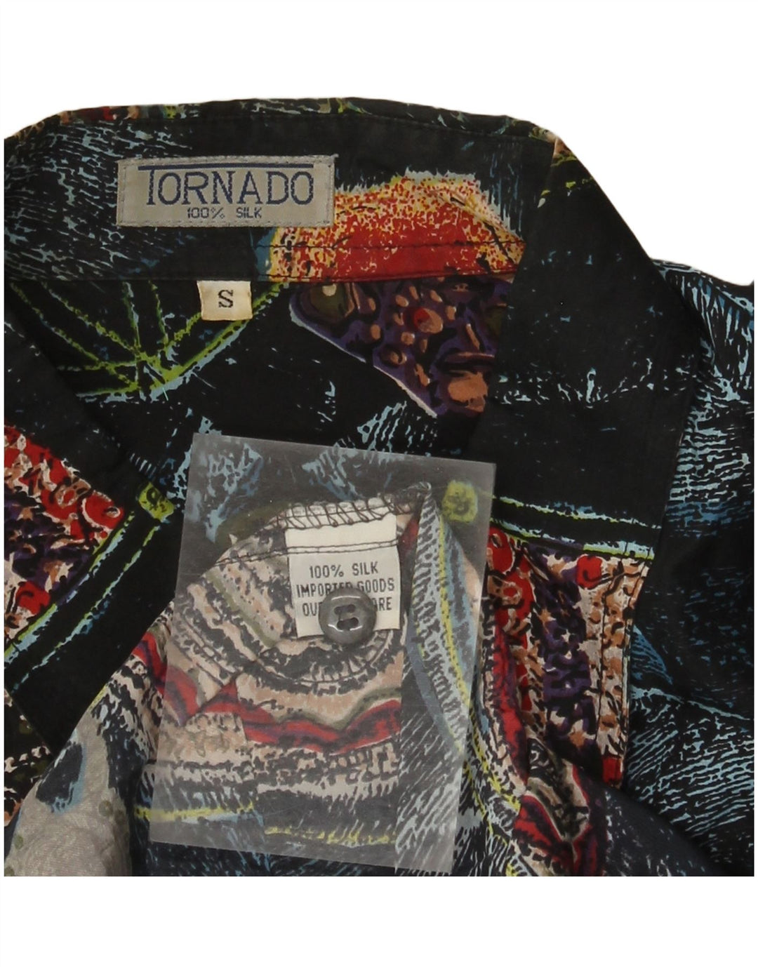 Tornado Camicia ampia da uomo con motivo astratto e vestibilità ampia, piccola, in seta multicolore