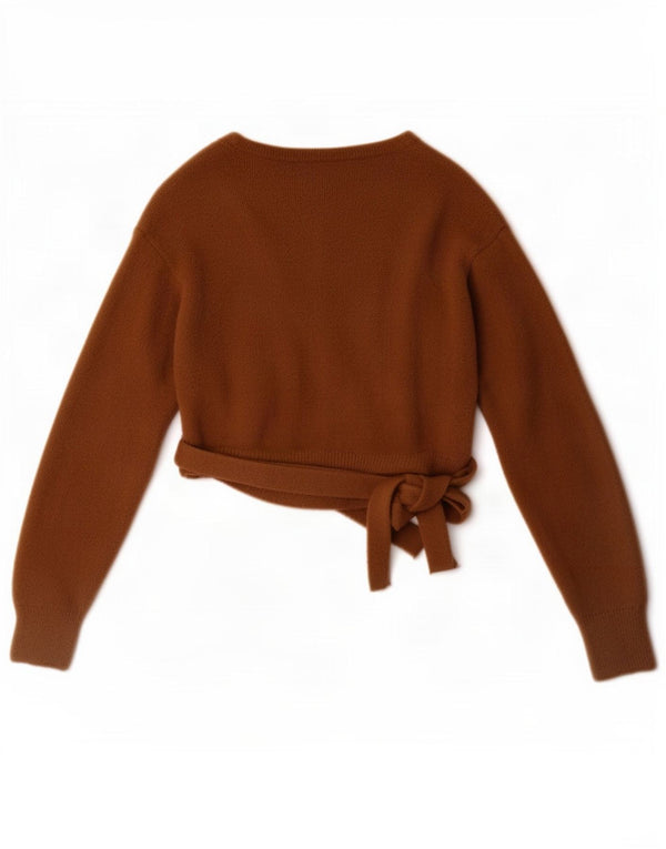 Maglione cardigan avvolgente corto da donna Zara UK 12 Nylon marrone medio