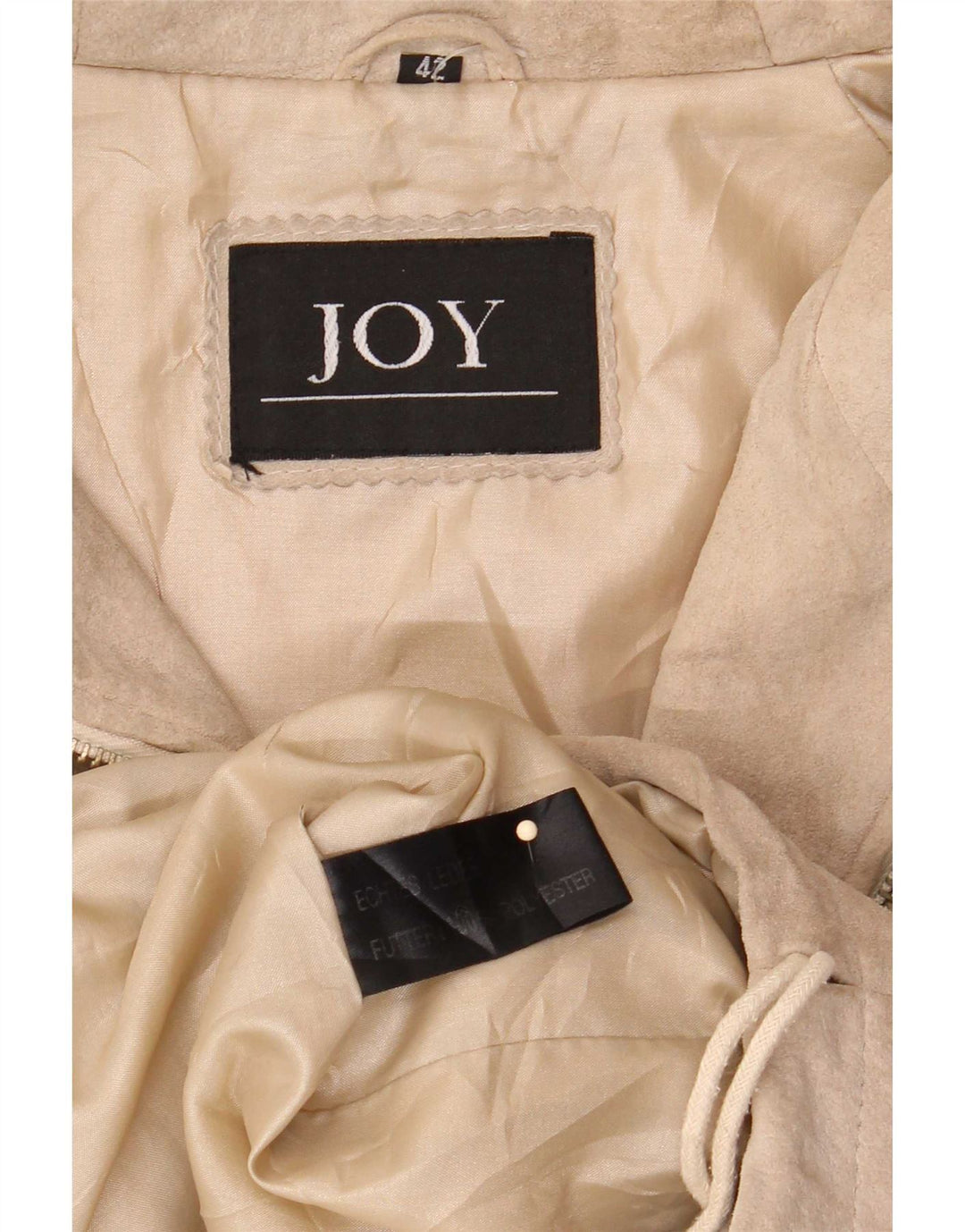Soprabito in pelle scamosciata con cappuccio da donna Joy EU 42 grande in pelle beige