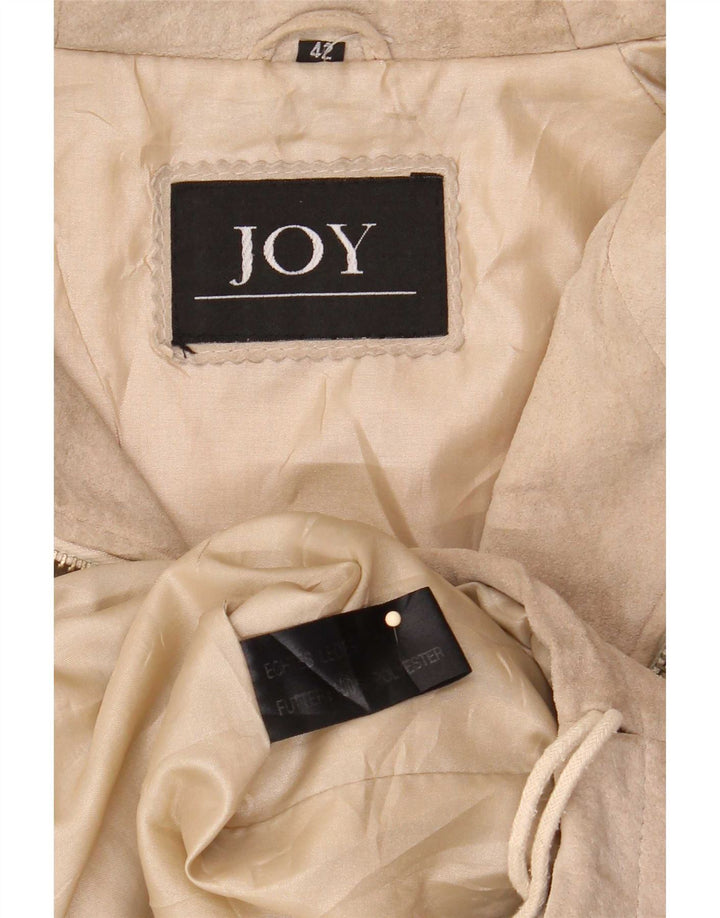 Soprabito in pelle scamosciata con cappuccio da donna Joy EU 42 grande in pelle beige