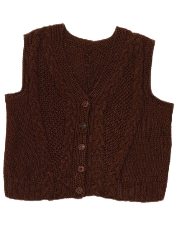 Maglione cardigan senza maniche corto da donna vintage UK 12 Marrone medio