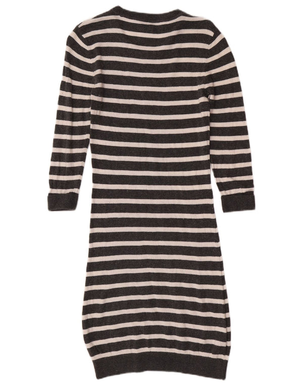 Abito maglione da donna con maniche a 3/4 French Connection UK 8 piccolo grigio a righe