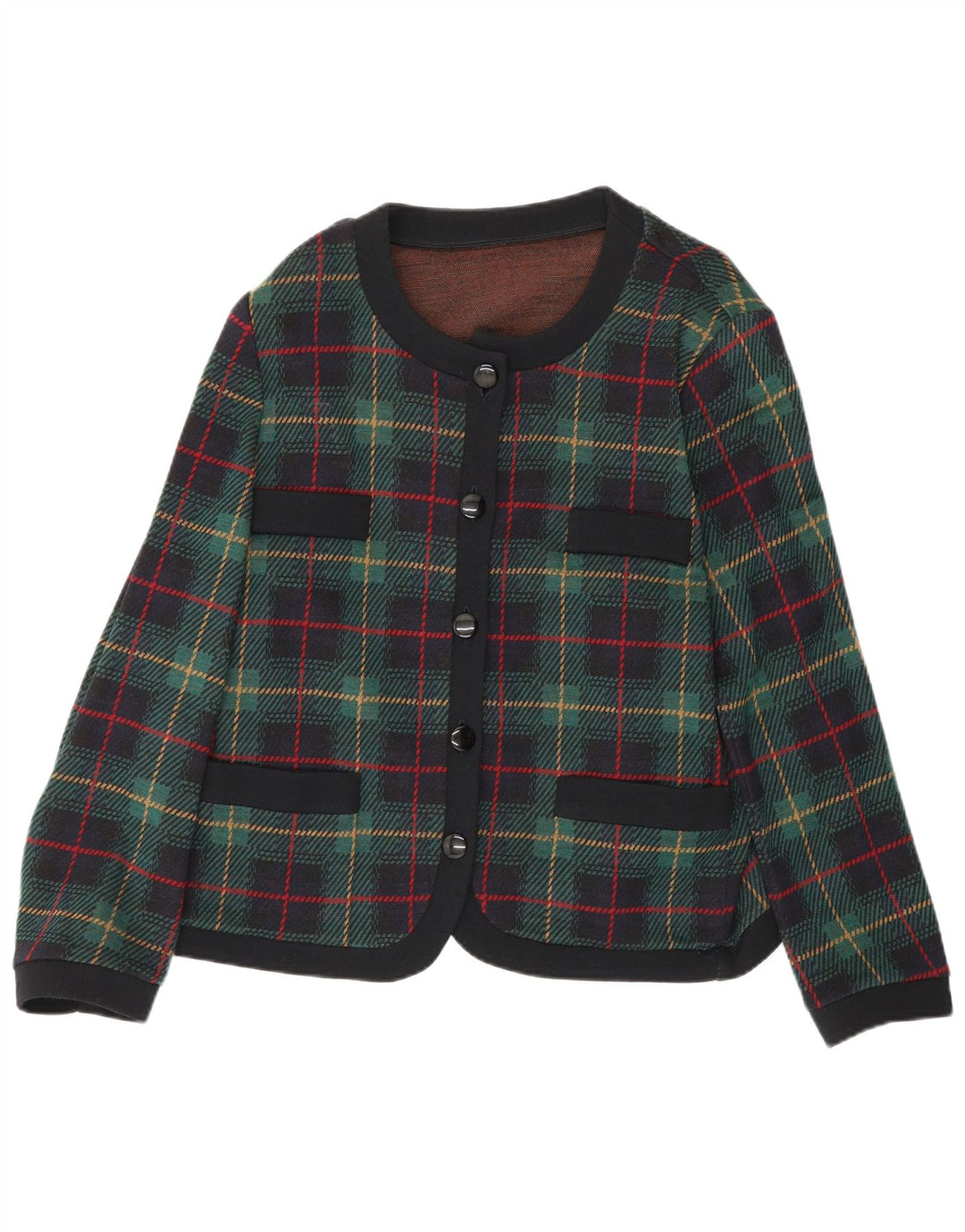 Giacca blazer a 5 bottoni da donna Les Lunis UK 14 Lana a quadri verde medio
