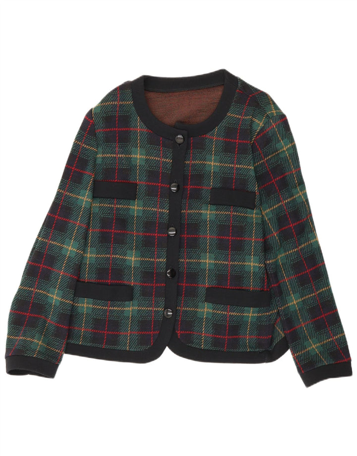 Giacca blazer a 5 bottoni da donna Les Lunis UK 14 Lana a quadri verde medio