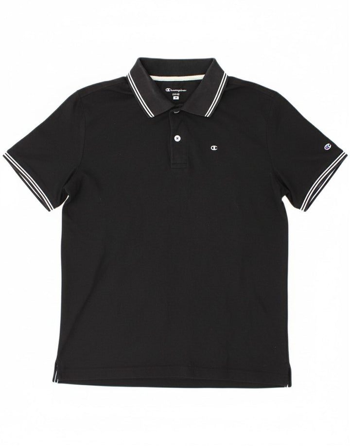 CHAMPION Mens Easy Fit Polo Shirt Medium Black Cotton