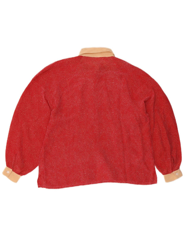 Camicetta vintage da donna a maniche lunghe UK 16 grande rossa maculata