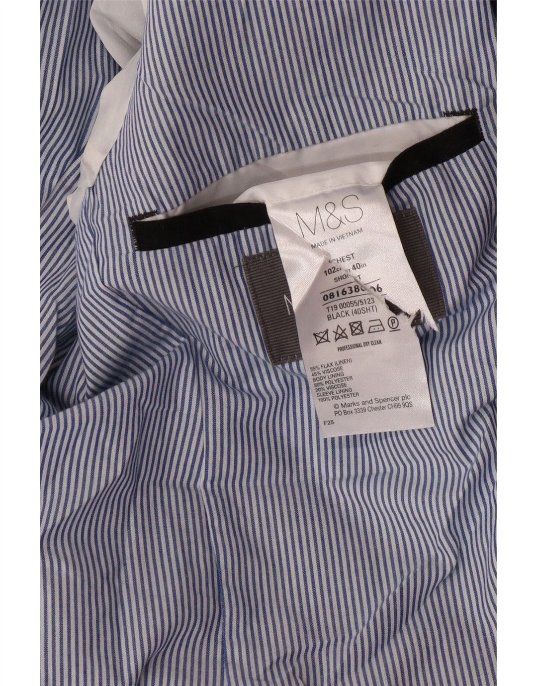 MARKS & SPENCER Giacca blazer da uomo a 2 bottoni UK 40 Grande lino nero