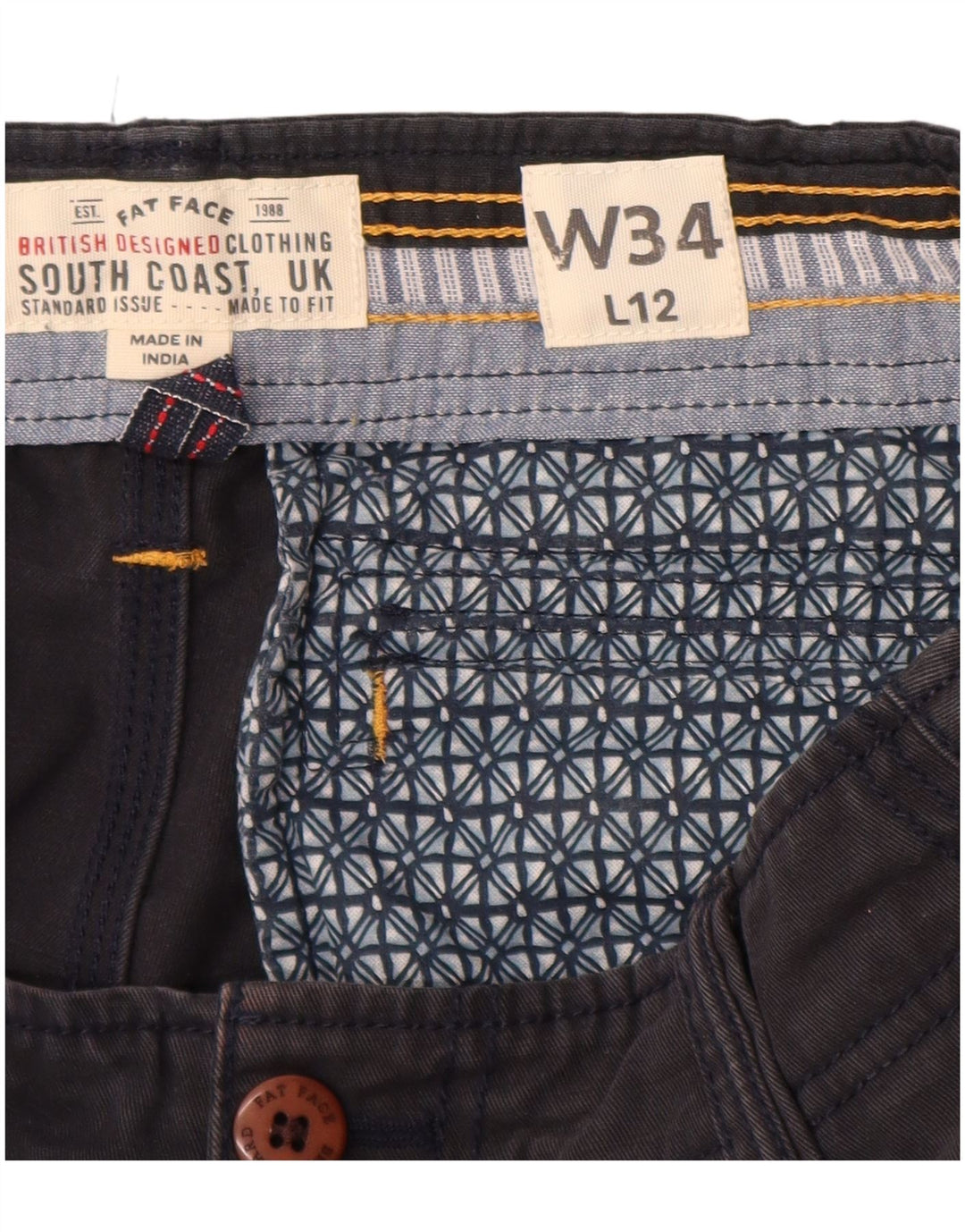 Pantaloncini cargo da uomo FAT FACE W34 Large in cotone blu navy