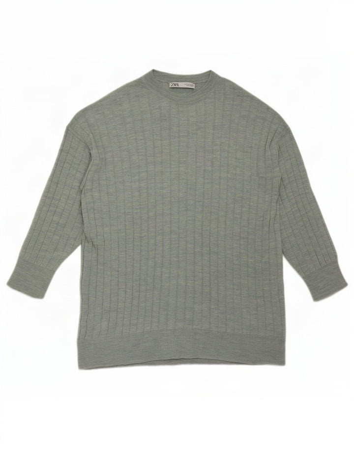 Maglione girocollo oversize da donna Zara UK 10 piccolo verde screziato