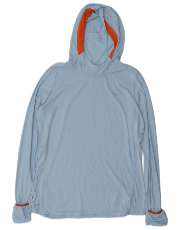 Maglia a maniche lunghe con cappuccio Nike Dri Fit da donna UK 16 Large Blu Colourblock
