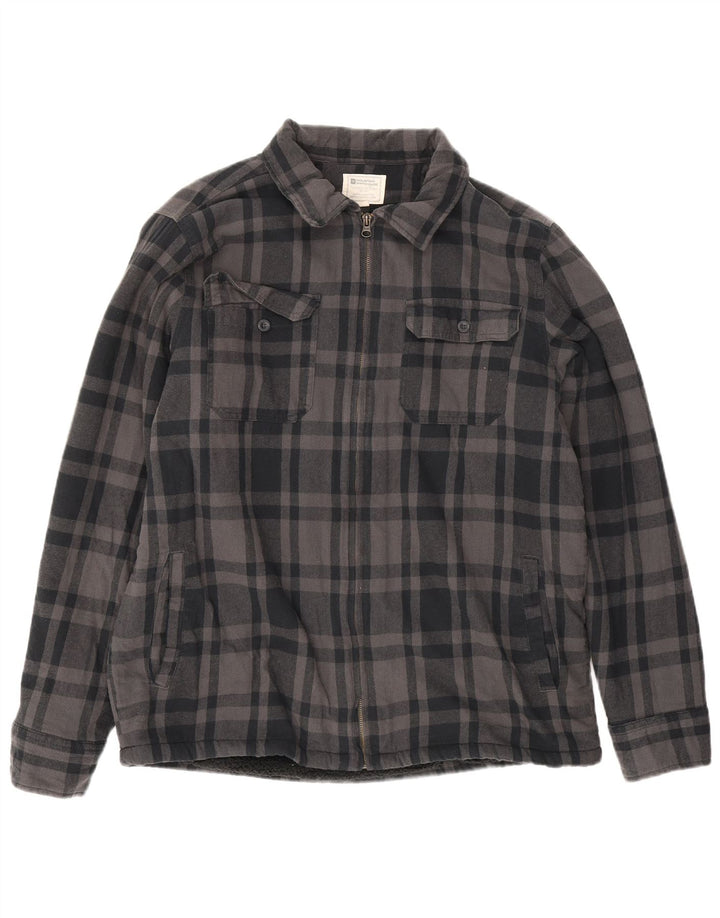 Mountain Warehouse Camicia da uomo in flanella da boscaiolo, cotone a quadri grigi grandi