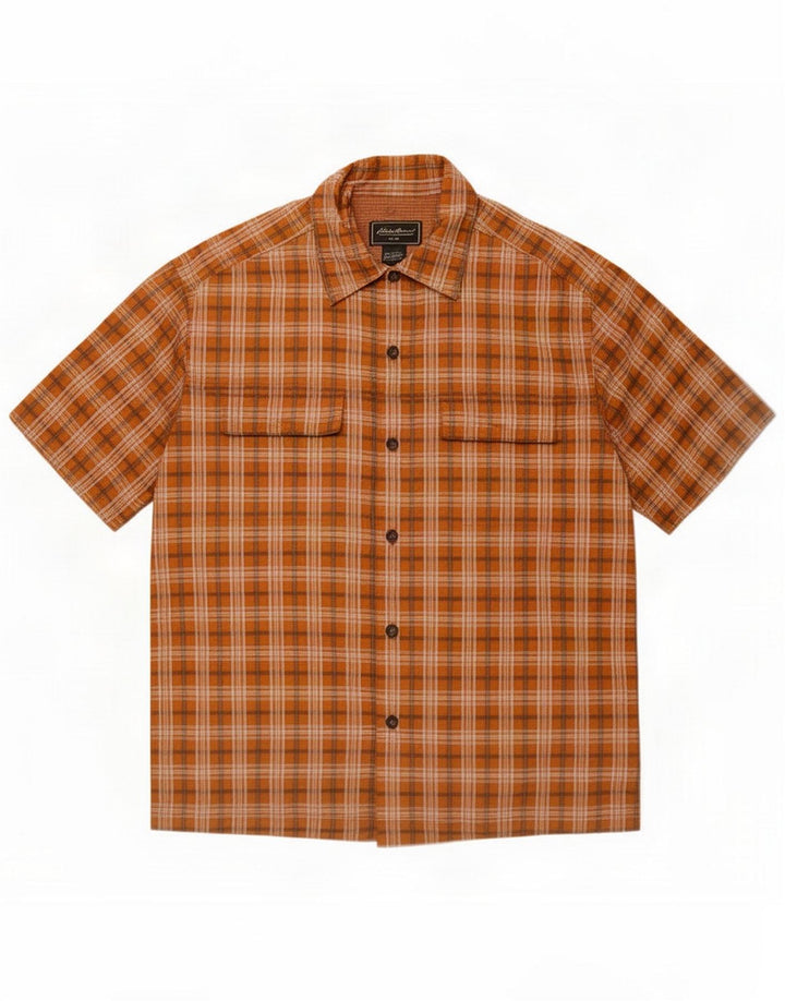 Eddie Bauer Camicia a maniche corte da uomo in cotone a quadri arancione medio