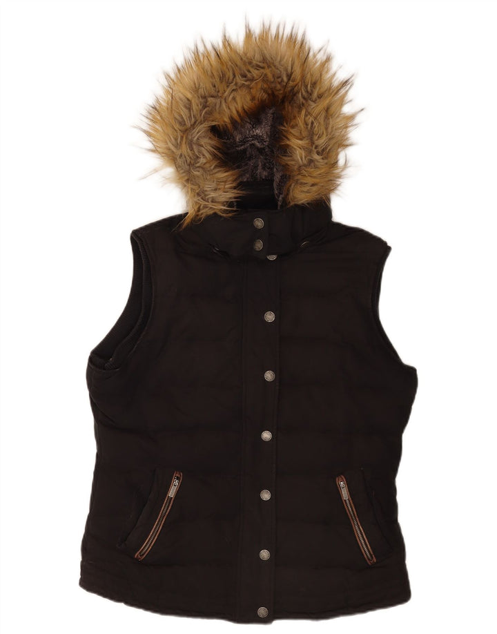 Gilet imbottito con cappuccio da donna Fat Face UK 12 medio poliestere nero