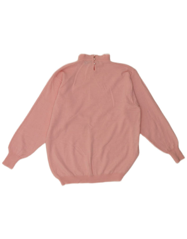 Maglione vintage da donna con collo alto e collo alto UK 12 retrò floreale rosa medio