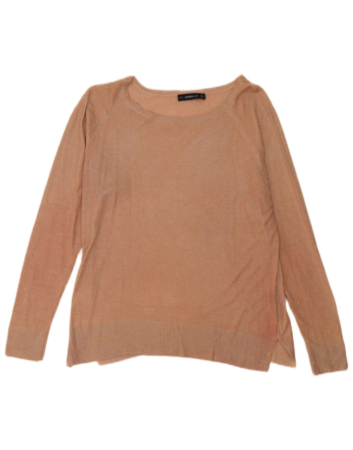 Maglione maglione con scollo a barca da donna Zara UK 14 Beige medio