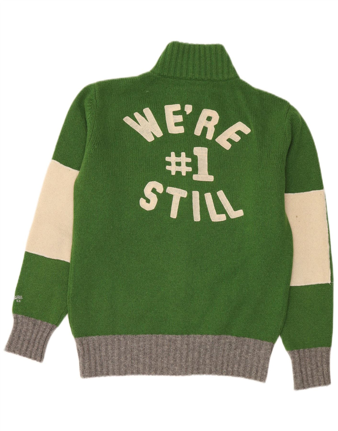 Maglione cardigan grafico da uomo VINTAGE in lana color block verde medio
