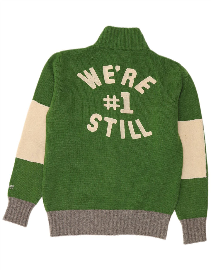 Maglione cardigan grafico da uomo VINTAGE in lana color block verde medio