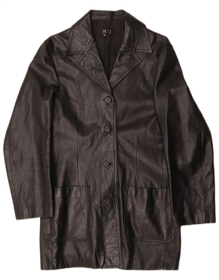 Cappotto in pelle vintage da donna IT 48 XL in pelle nera