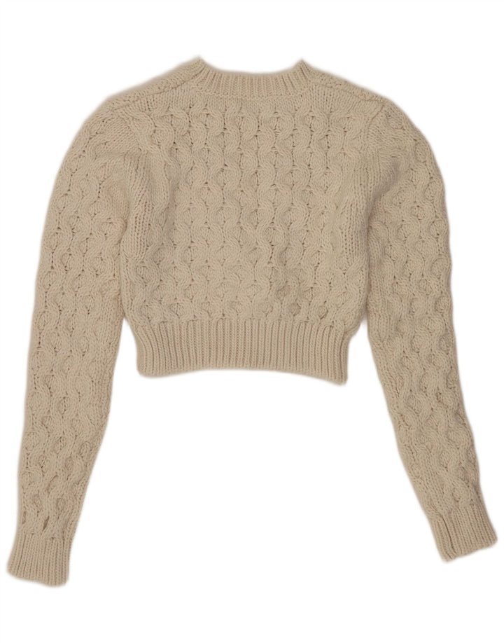 Maglione corto girocollo da donna Zara UK 10 piccolo poliestere bianco