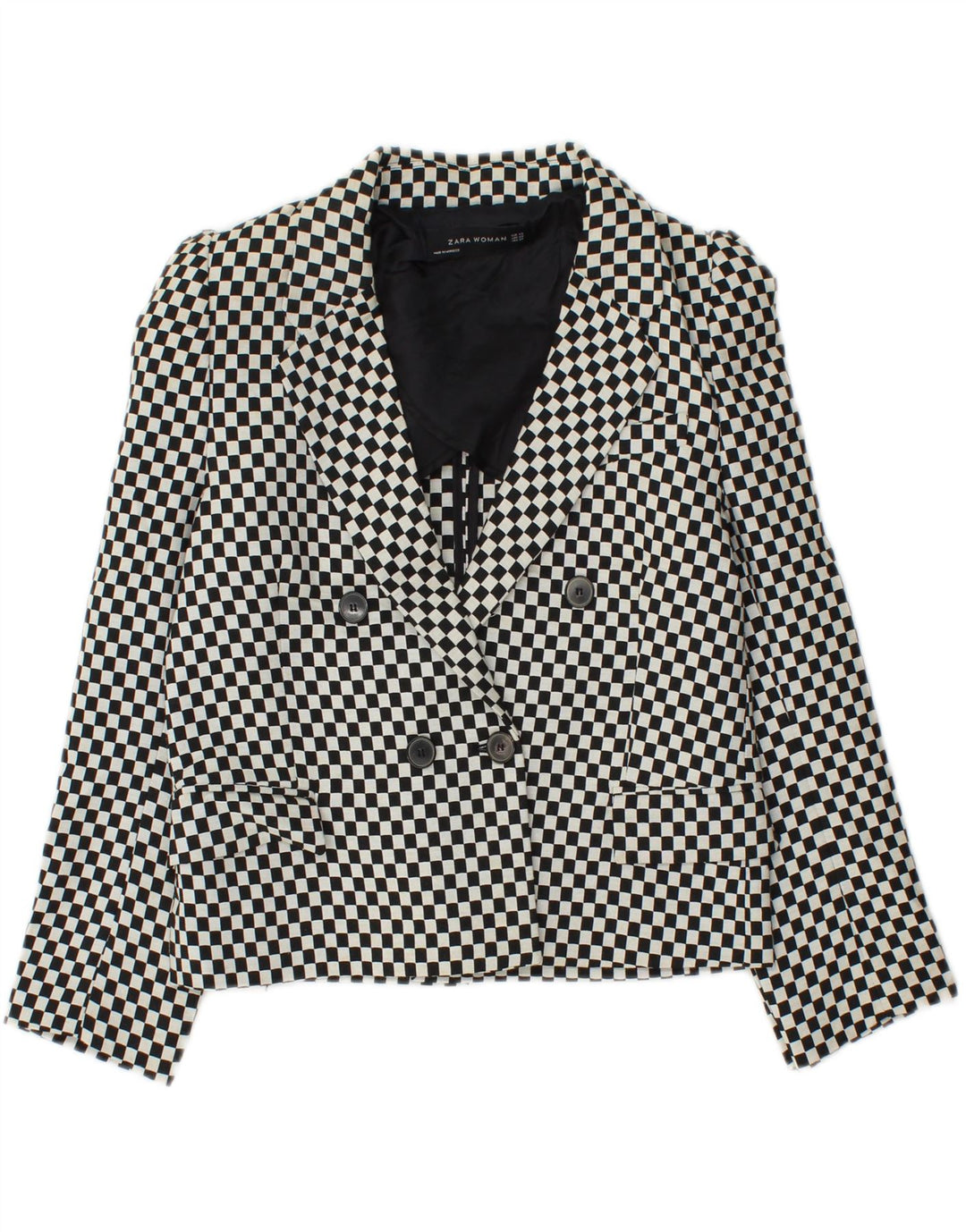 Giacca blazer doppiopetto corta da donna Zara UK 6 XS nera geometrica