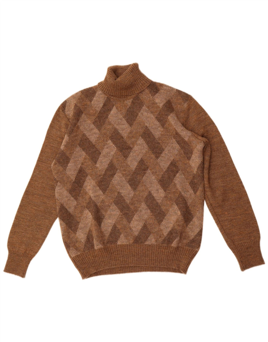 Maglione vintage da uomo con collo alto e maglione marrone medio a rombi/diamante
