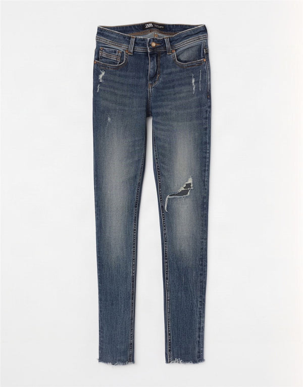 Jeans skinny effetto invecchiato da donna Zara EU 36 XS W26 L28 cotone blu