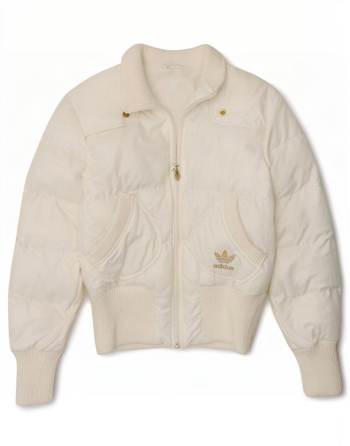 Giacca imbottita con grafica Adidas da donna UK 10 Small Poliestere bianco