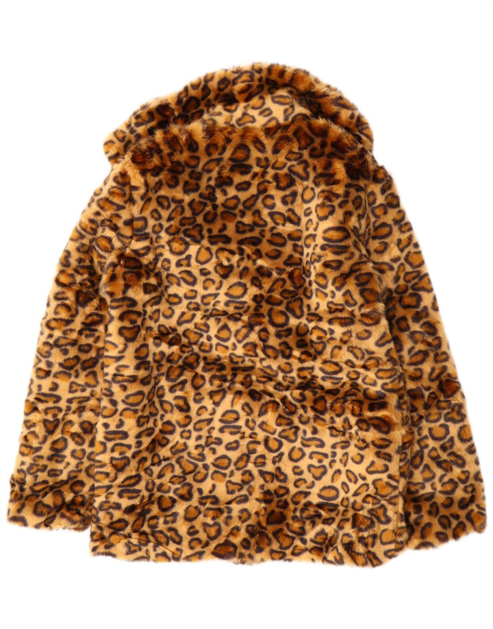 Giacca da donna in pelliccia sintetica VINTAGE UK 10 Poliestere con stampa animalier marrone piccolo