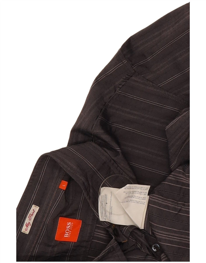Camicia da uomo Hugo Boss in cotone a righe grandi grigie