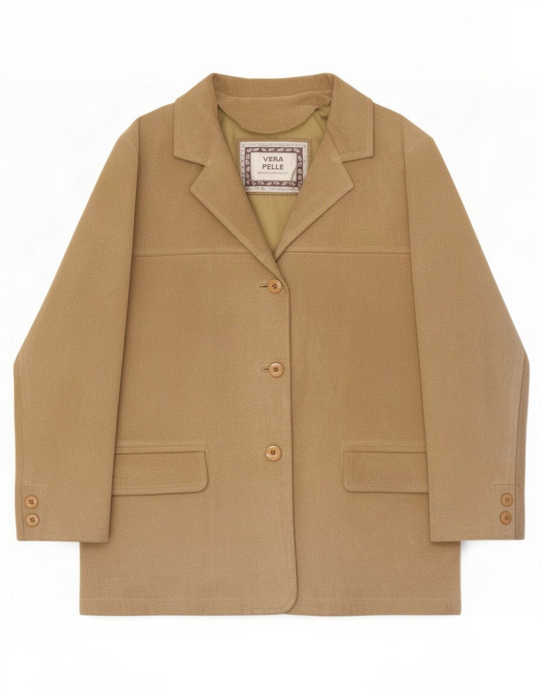 Giacca blazer vintage da donna in pelle scamosciata a 3 bottoni IT 44 in pelle beige media