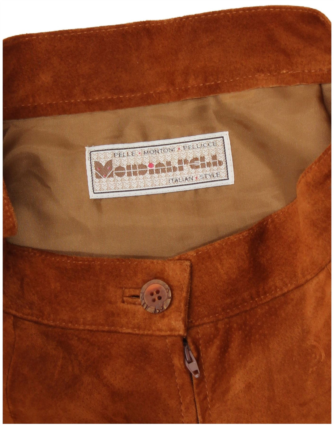 Gonna vintage in pelle scamosciata da donna W28 in pelle marrone medio